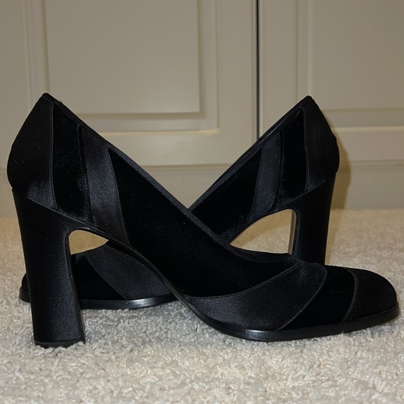 Bottega Veneta square toe satin and velvet high heel shoes. 91/2 made in Italy - Picture 7 of 14